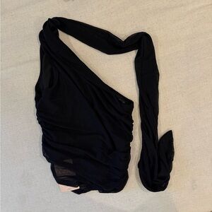 Black One-Shoulder Top with Neck Scarf